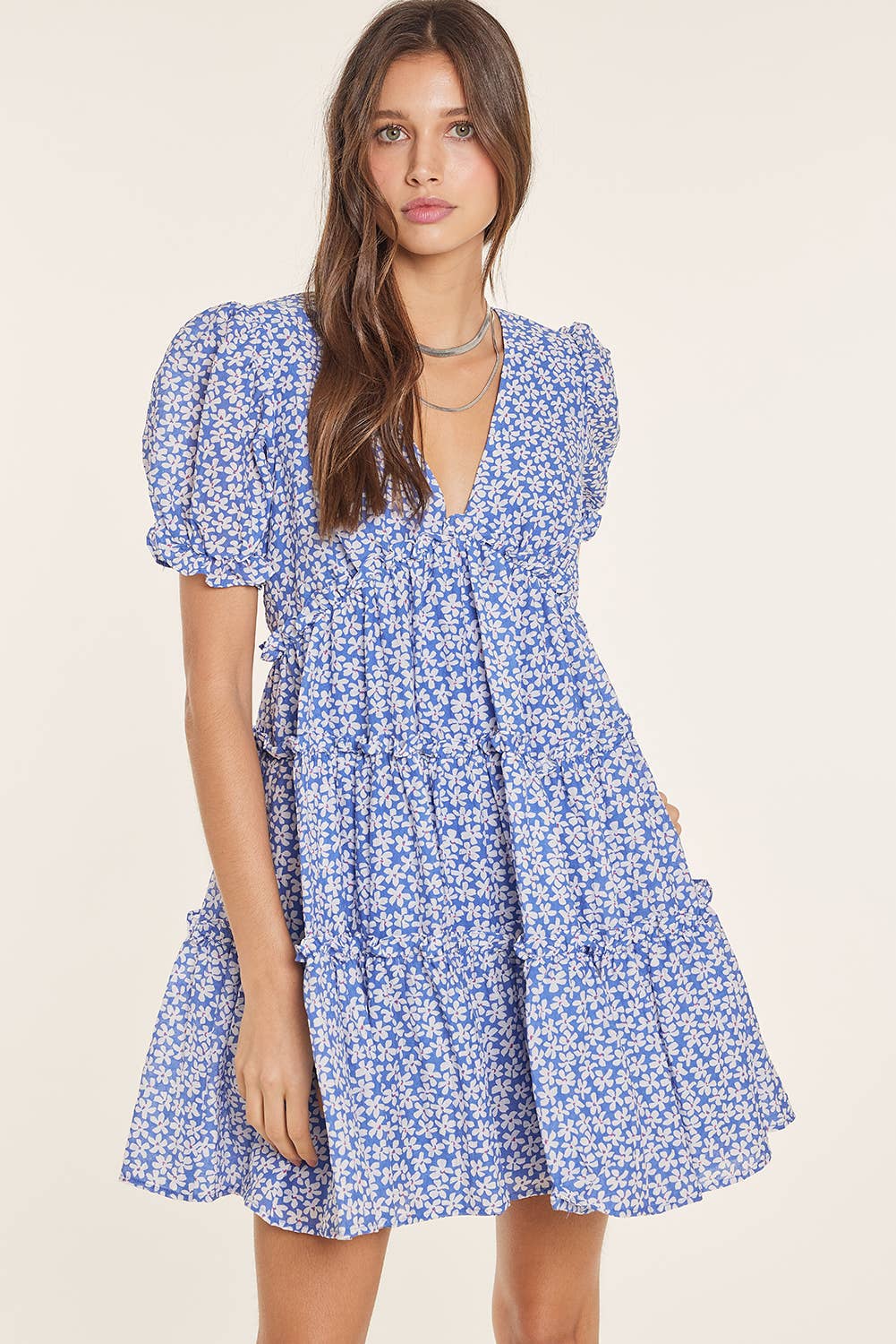 Blue Floral Ruffle Dress