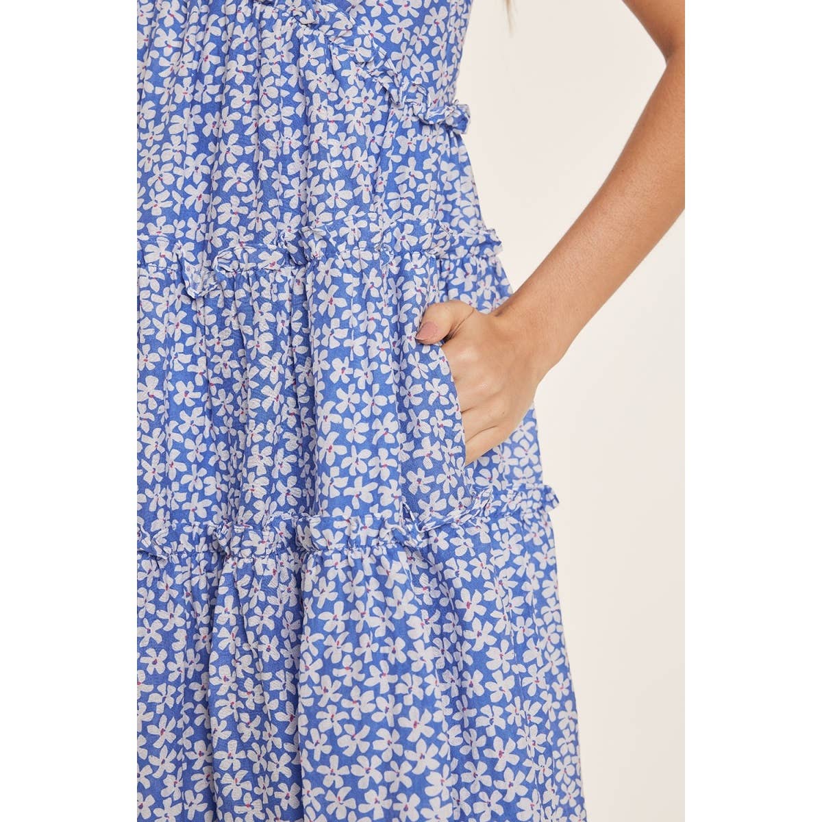 Blue Floral Ruffle Dress