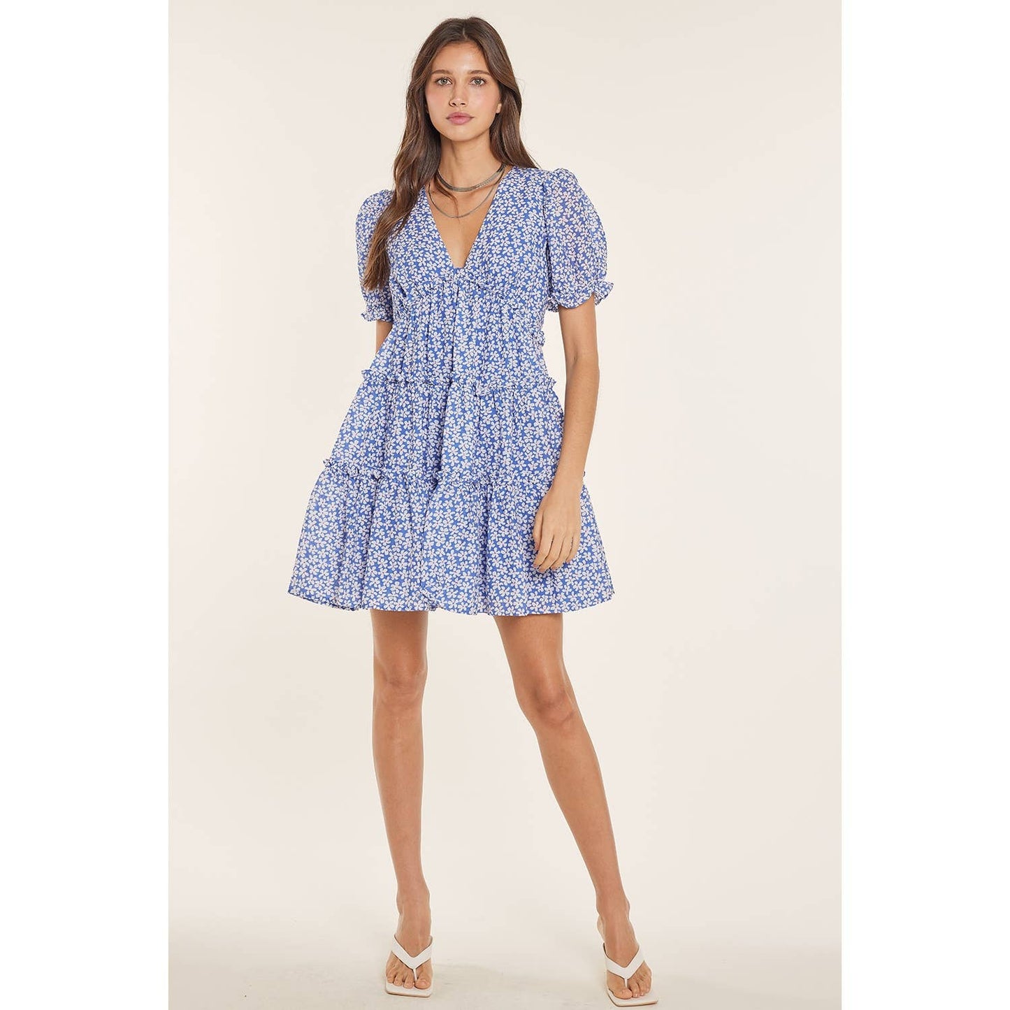 Blue Floral Ruffle Dress