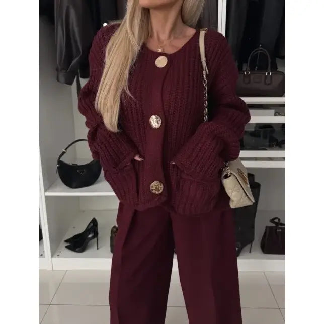 Red Wine Button Sweater