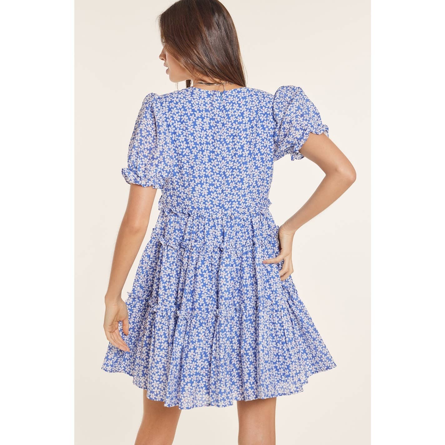 Blue Floral Ruffle Dress