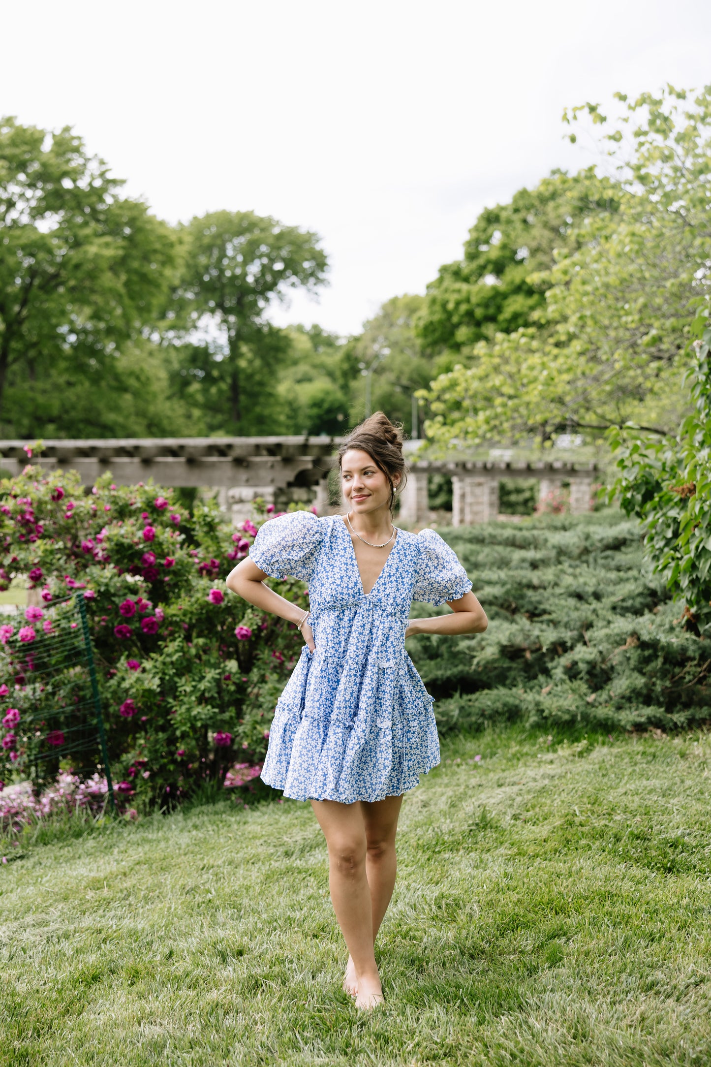 Blue Floral Ruffle Dress