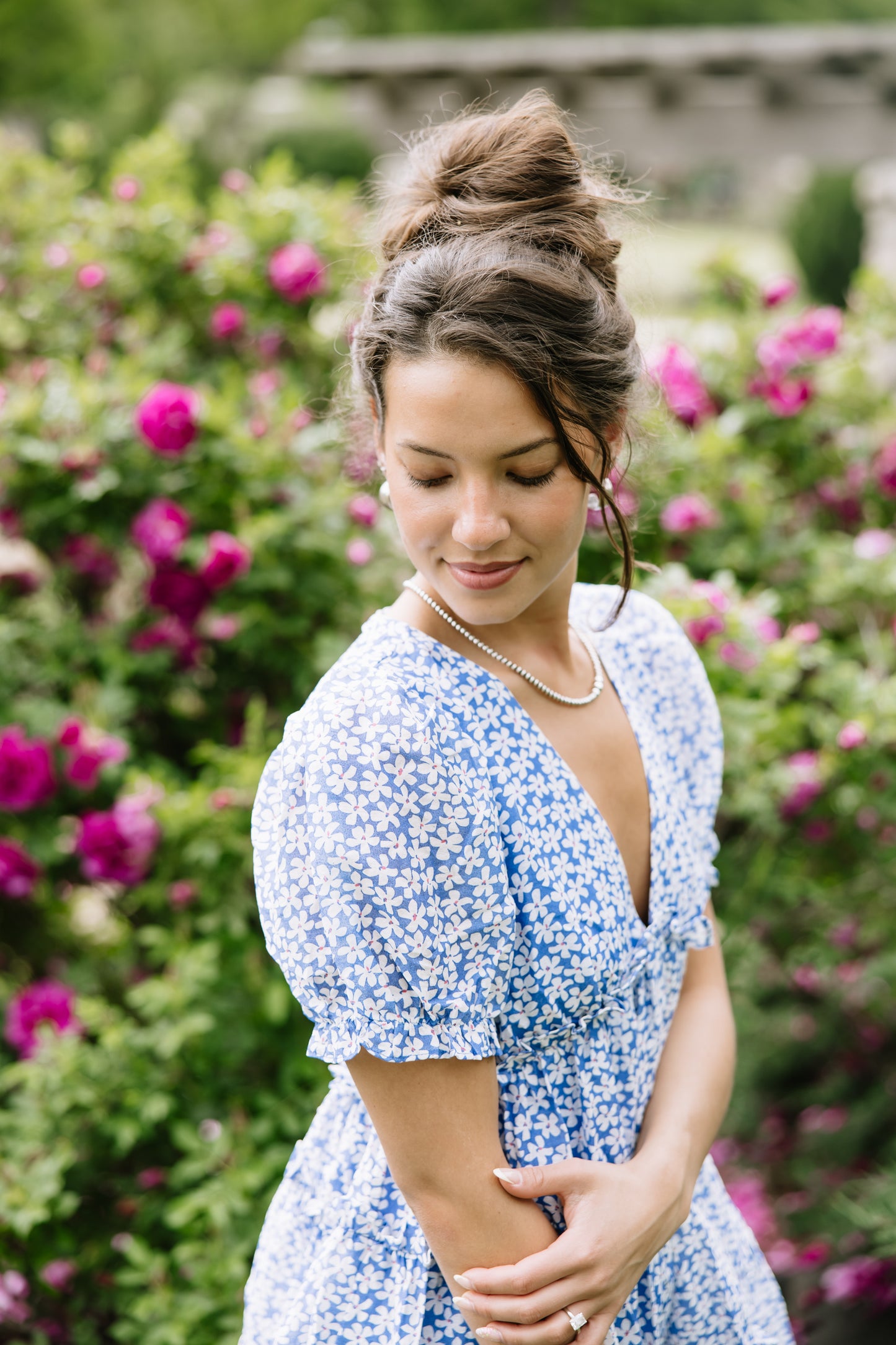 Blue Floral Ruffle Dress