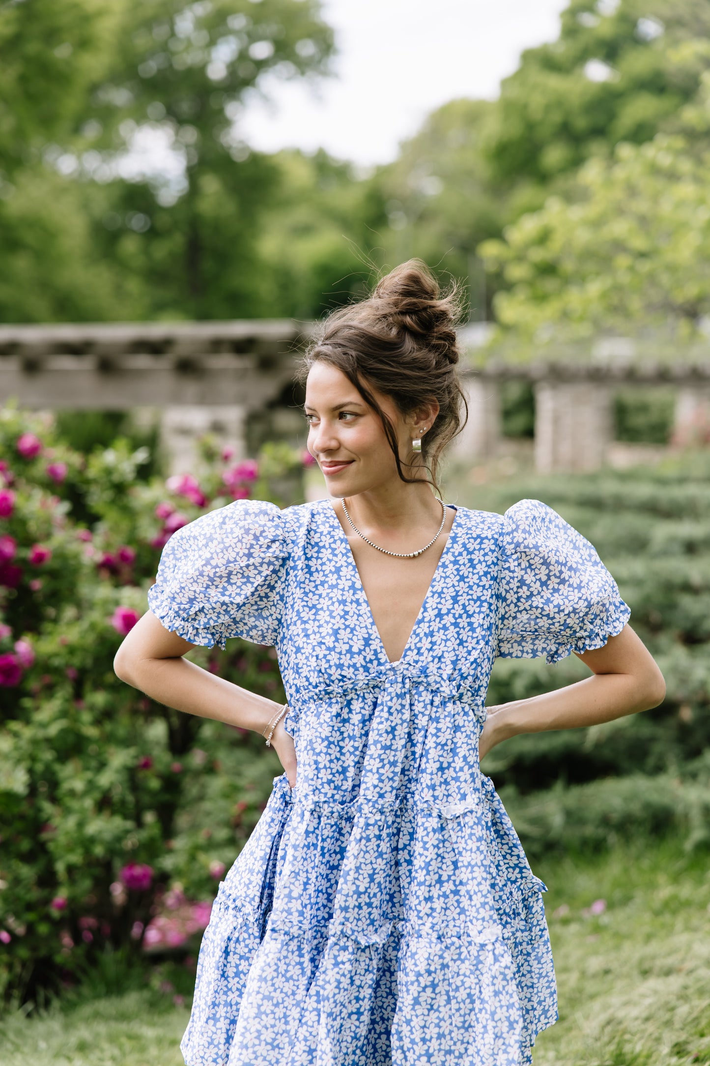 Blue Floral Ruffle Dress